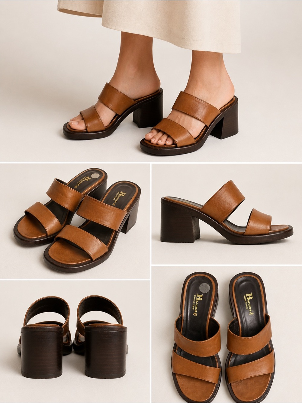 Brown’s Made in Italy Leather Platform Slide Sandals – Size 39 Vintage